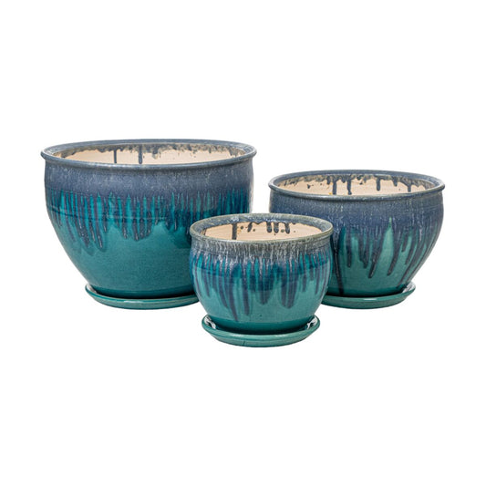 Planter Romimex Blue Porcelain 48 x 32 x 48 cm 3 Pieces Romimex