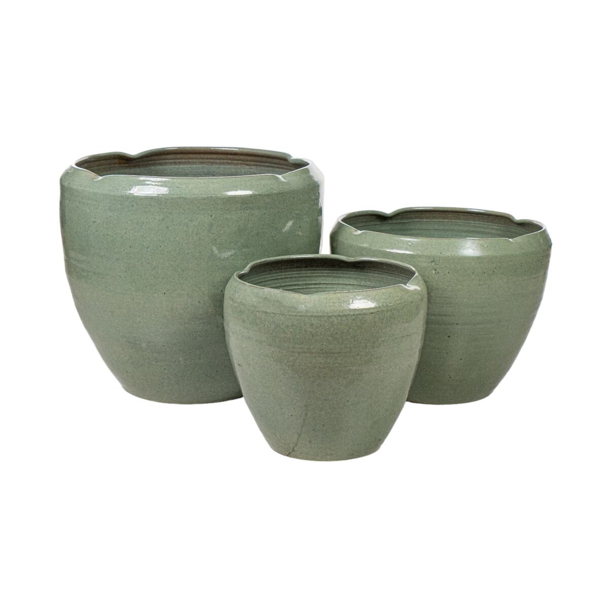 Set of Planters Romimex Green Porcelain (3 Pieces) Romimex