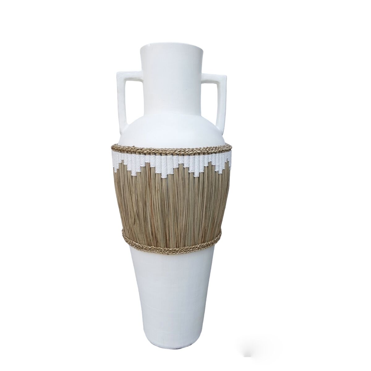 Floor vase Romimex White Natural Ceramic Natural Fibre 30 x 100 x 30 cm Romimex