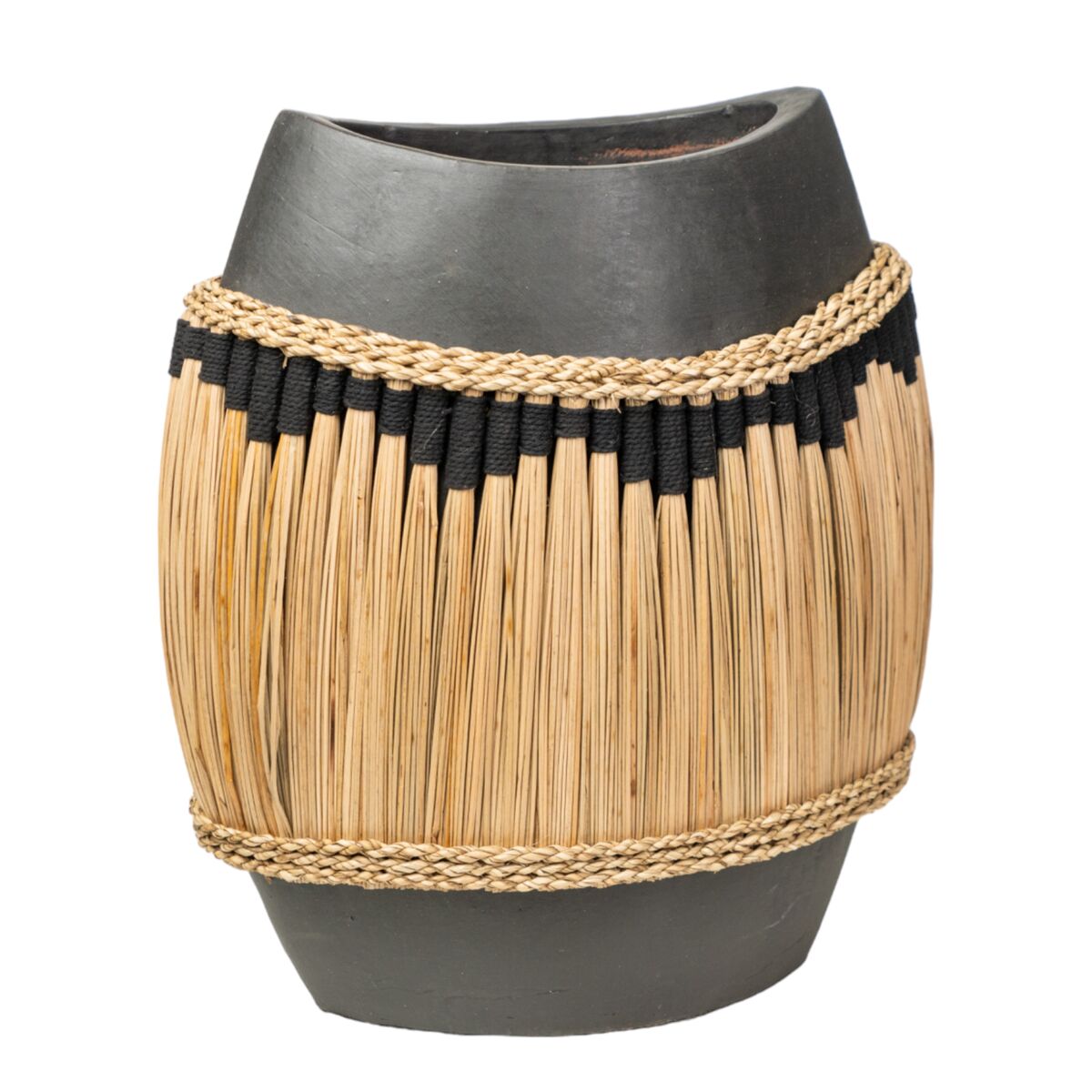 Vase Romimex Black Natural Ceramic Natural Fibre 40 x 40 x 24 cm Romimex