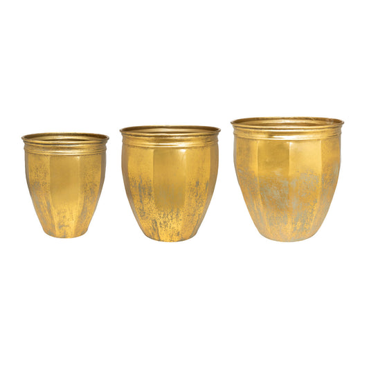 Set of Planters Romimex Golden Metal 36 x 39 x 36 cm 3 Pieces Romimex