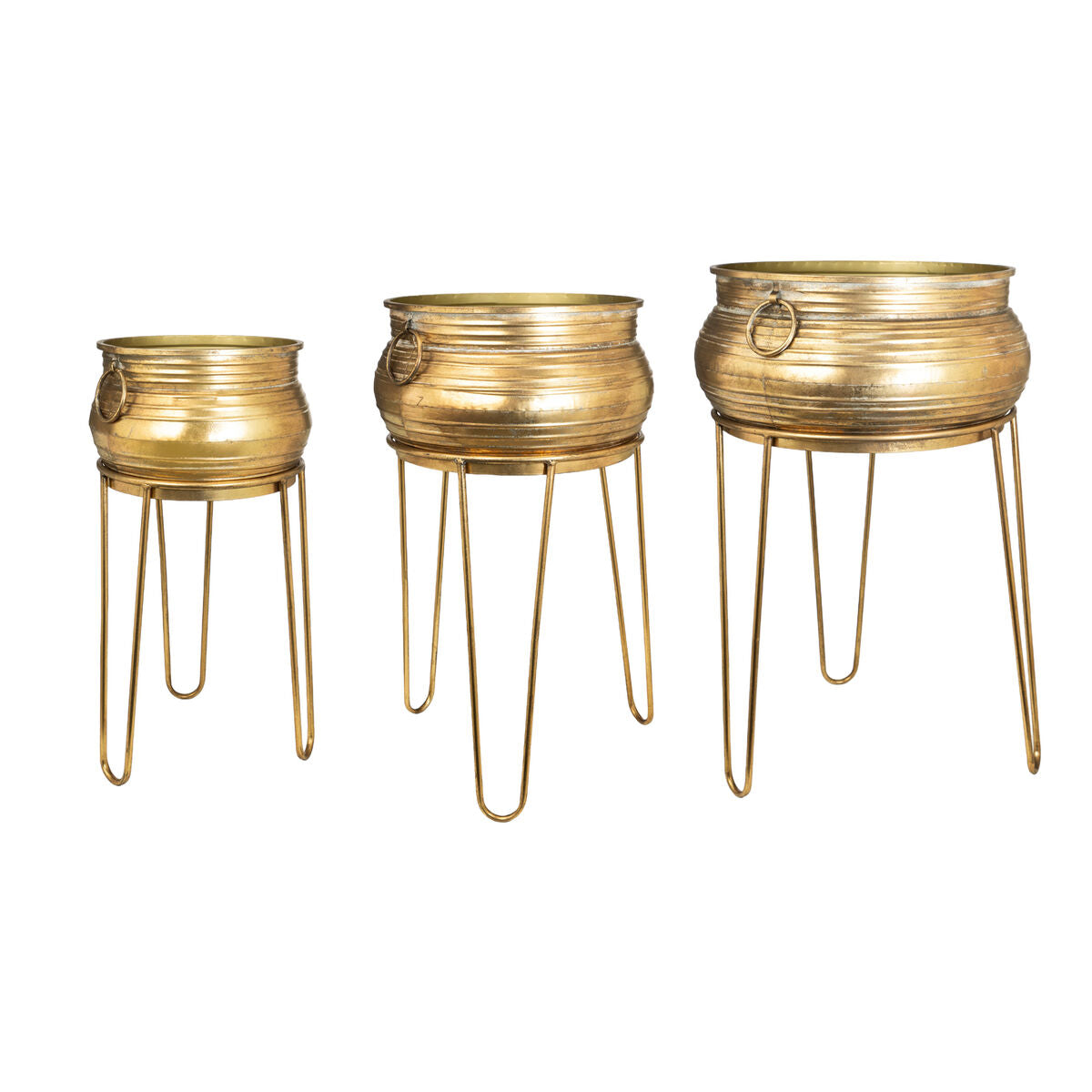 Set of Planters Romimex Golden Metal 47 x 74 x 47 cm 3 Pieces Romimex