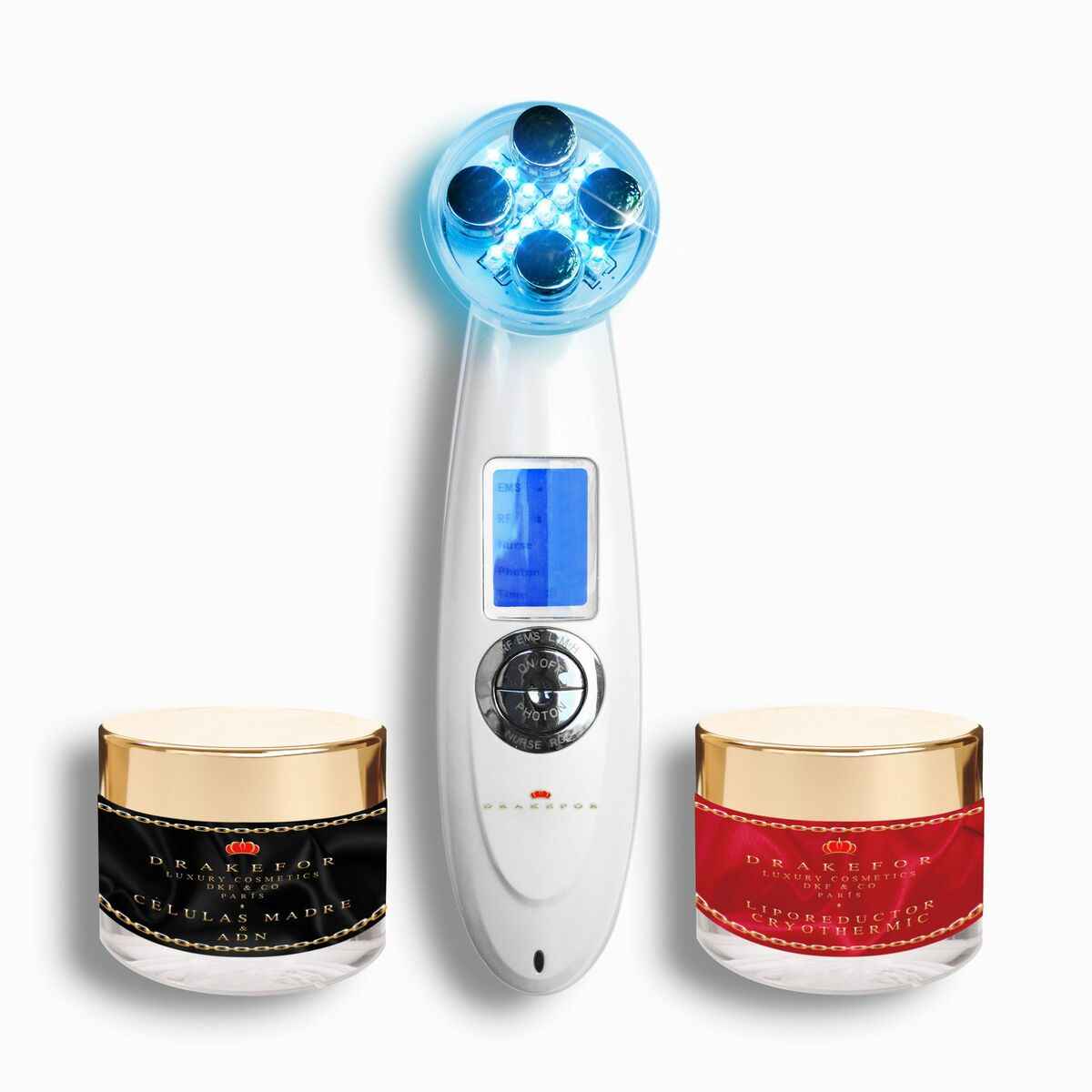 Facial Massager with Radiofrequency, Phototherapy and Electrostimulation Drakefor 9901 White 3 Pieces Drakefor