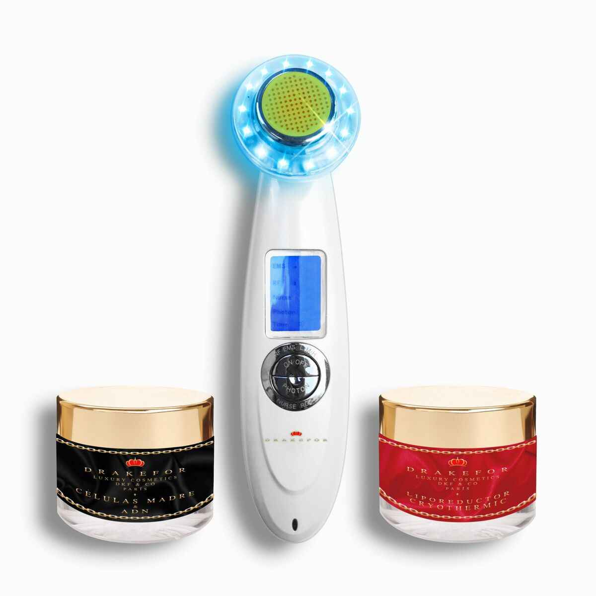 Facial Massager with Radiofrequency, Phototherapy and Electrostimulation Drakefor 9902 White 3 Pieces Drakefor