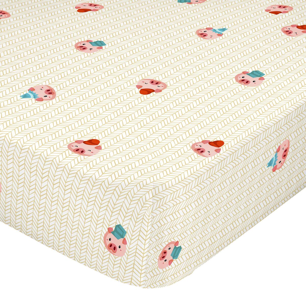 Fitted sheet HappyFriday MR FOX Multicolour 70 x 140 x 14 cm Pig HappyFriday