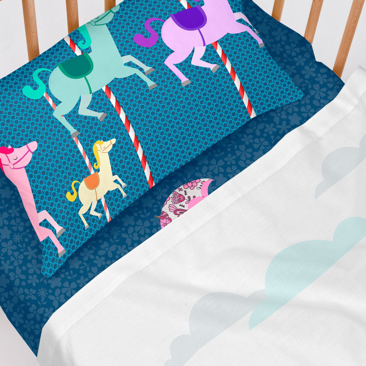 Fitted sheet HappyFriday MR FOX Multicolour Dark blue 70 x 140 x 14 cm HappyFriday