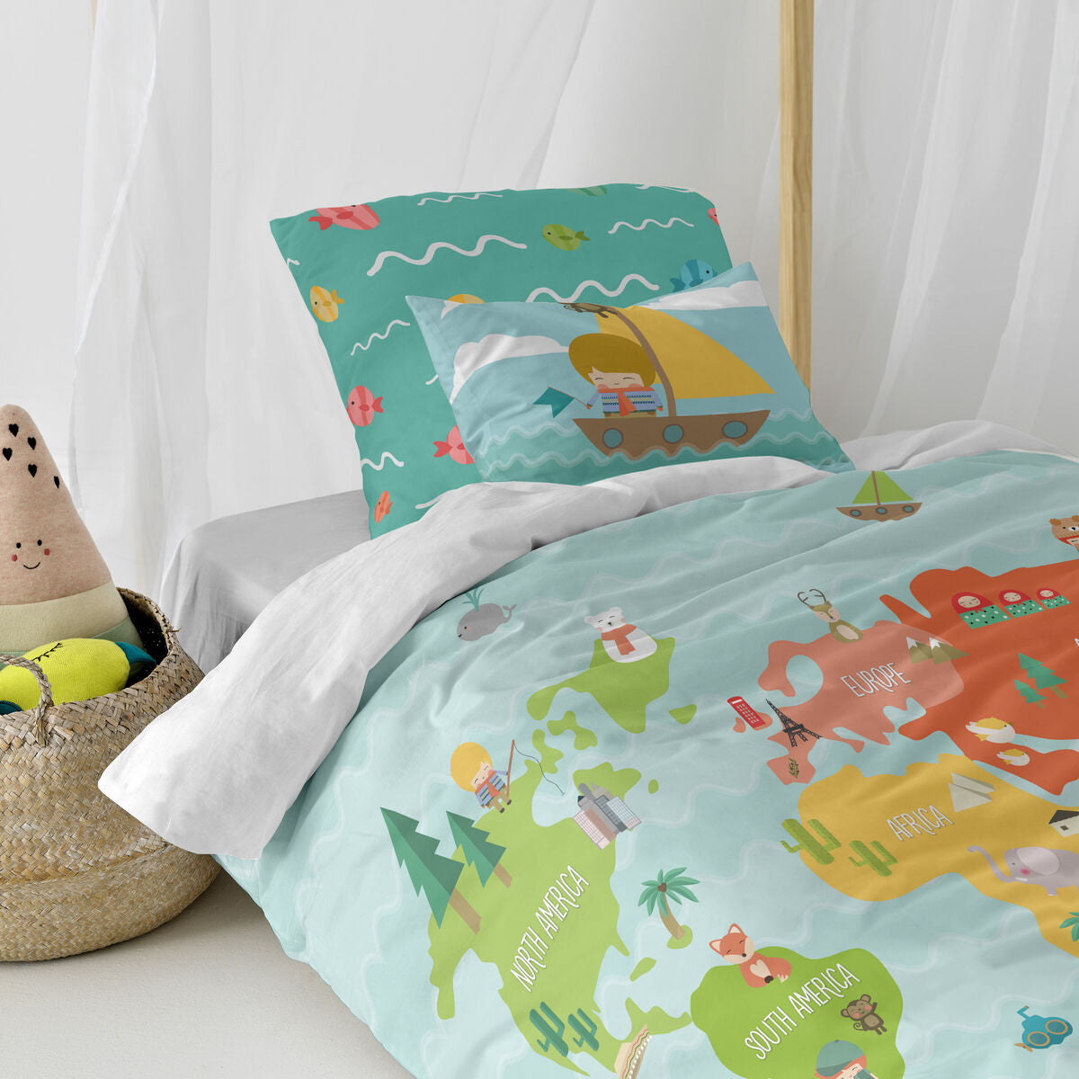 Duvet cover set HappyFriday Happynois World Map Multicolour Single 2 Pieces HappyFriday