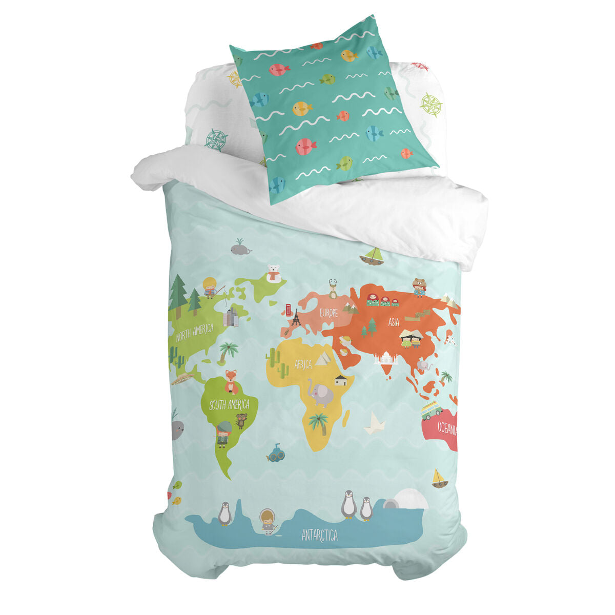 Duvet cover set HappyFriday Happynois World Map Multicolour Single 2 Pieces HappyFriday