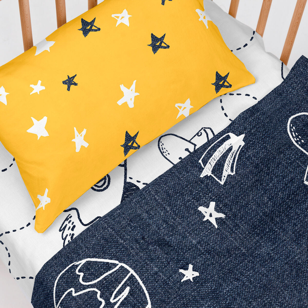 Fitted sheet HappyFriday MR FOX White 70 x 140 x 14 cm Rocket HappyFriday