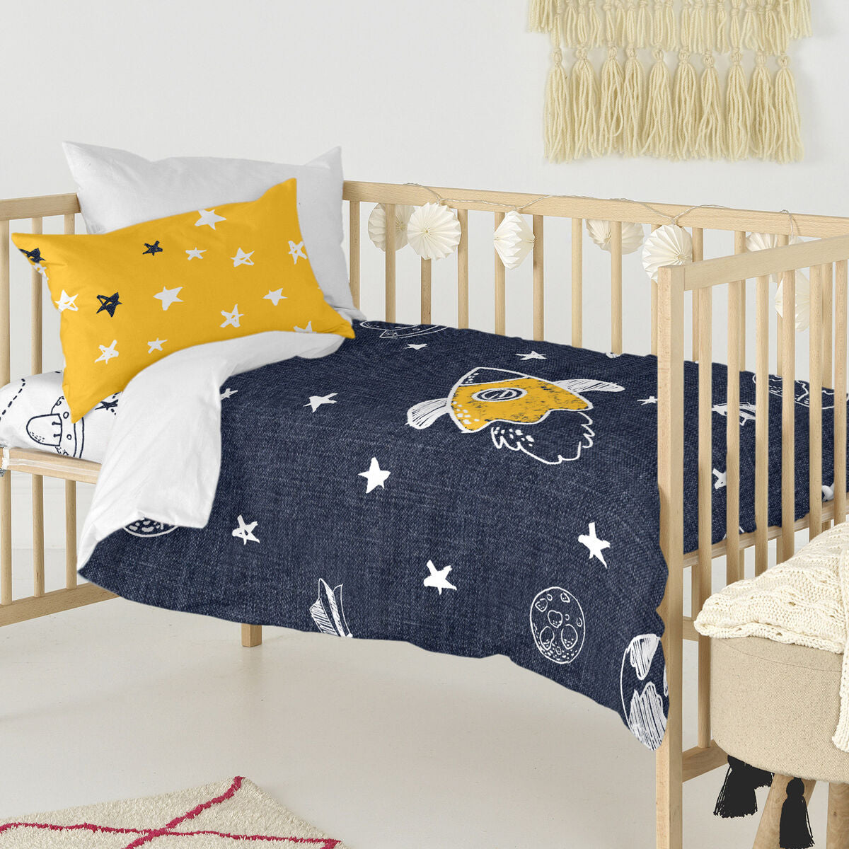 Duvet cover set HappyFriday Mr Fox Starspace Multicolour Baby Crib 2 Pieces HappyFriday