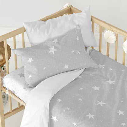 Fitted sheet HappyFriday BASIC KIDS White Grey 70 x 140 x 14 cm Stars HappyFriday