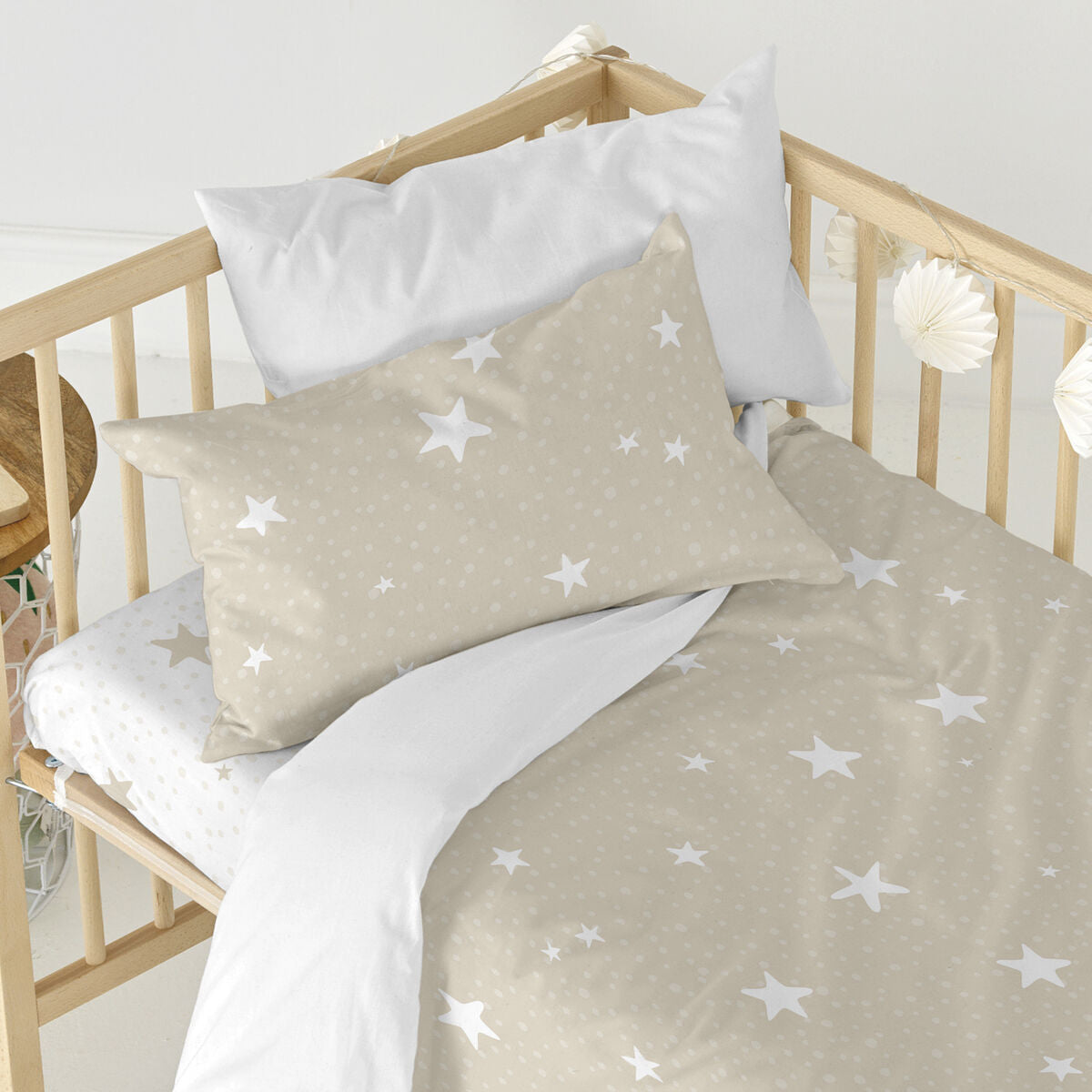 Fitted sheet HappyFriday BASIC KIDS White Beige 60 x 120 x 14 cm Stars HappyFriday