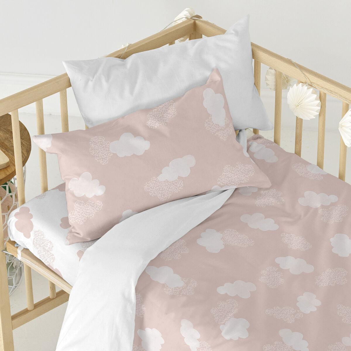 Fitted sheet HappyFriday BASIC KIDS Pink 60 x 120 x 14 cm Clouds HappyFriday