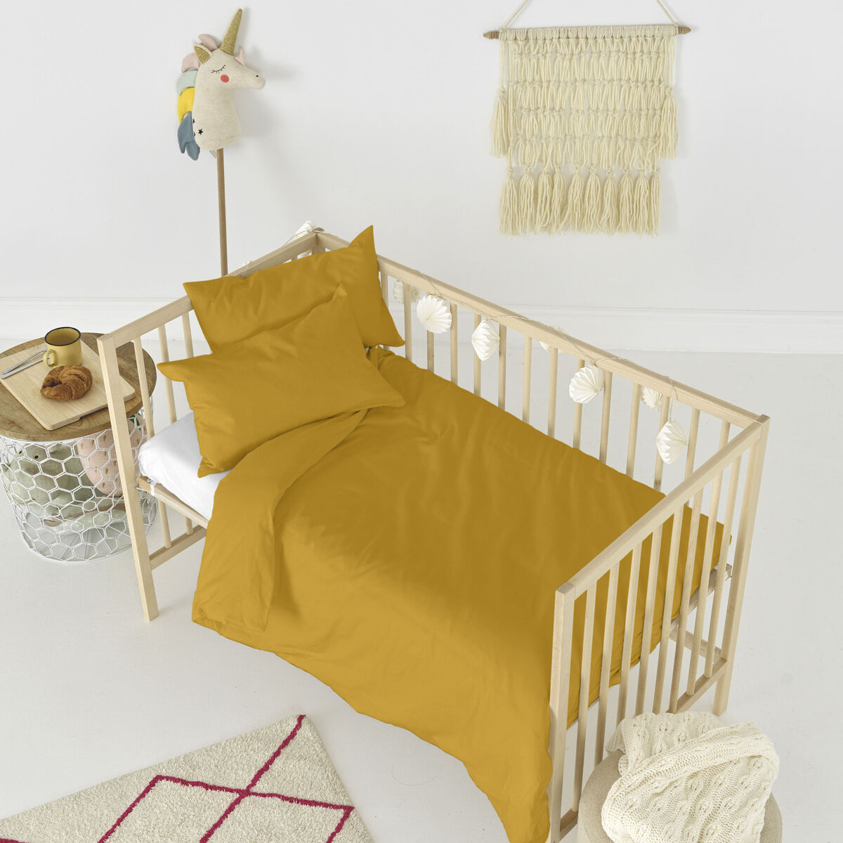 Duvet cover set HappyFriday Basic Kids Mustard Baby Crib 2 Pieces HappyFriday