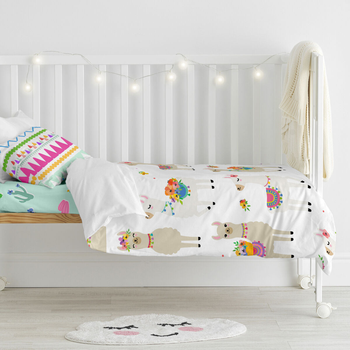 Duvet cover set HappyFriday Moshi Moshi Cute Llamas Multicolour Baby Crib 2 Pieces HappyFriday