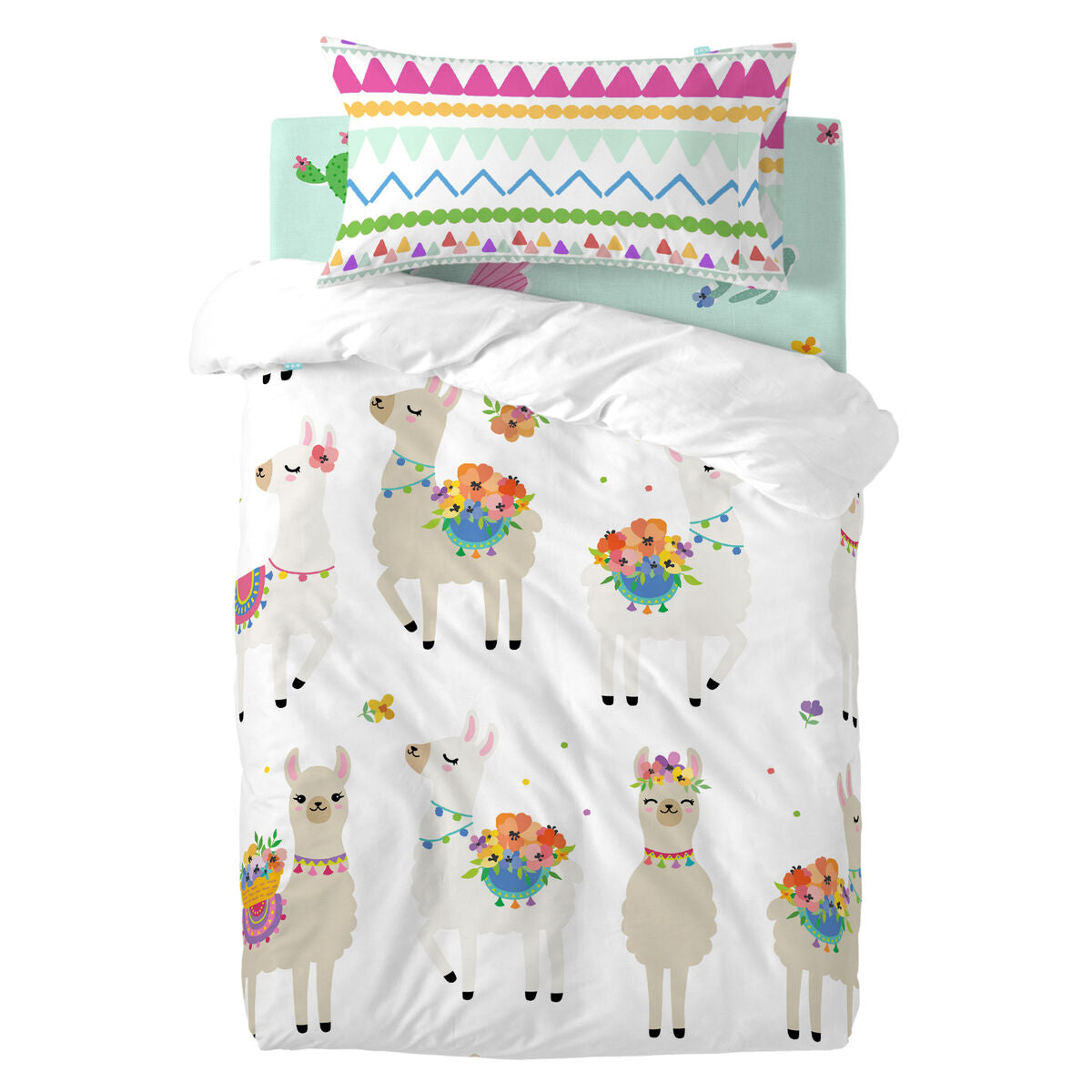 Duvet cover set HappyFriday Moshi Moshi Cute Llamas Multicolour Baby Crib 2 Pieces HappyFriday