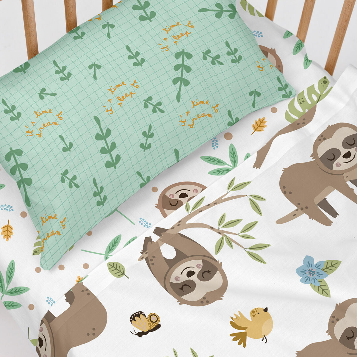 Fitted bottom sheet HappyFriday Moshi Moshi Happy Sloth Multicolour 70 x 140 x 14 cm HappyFriday