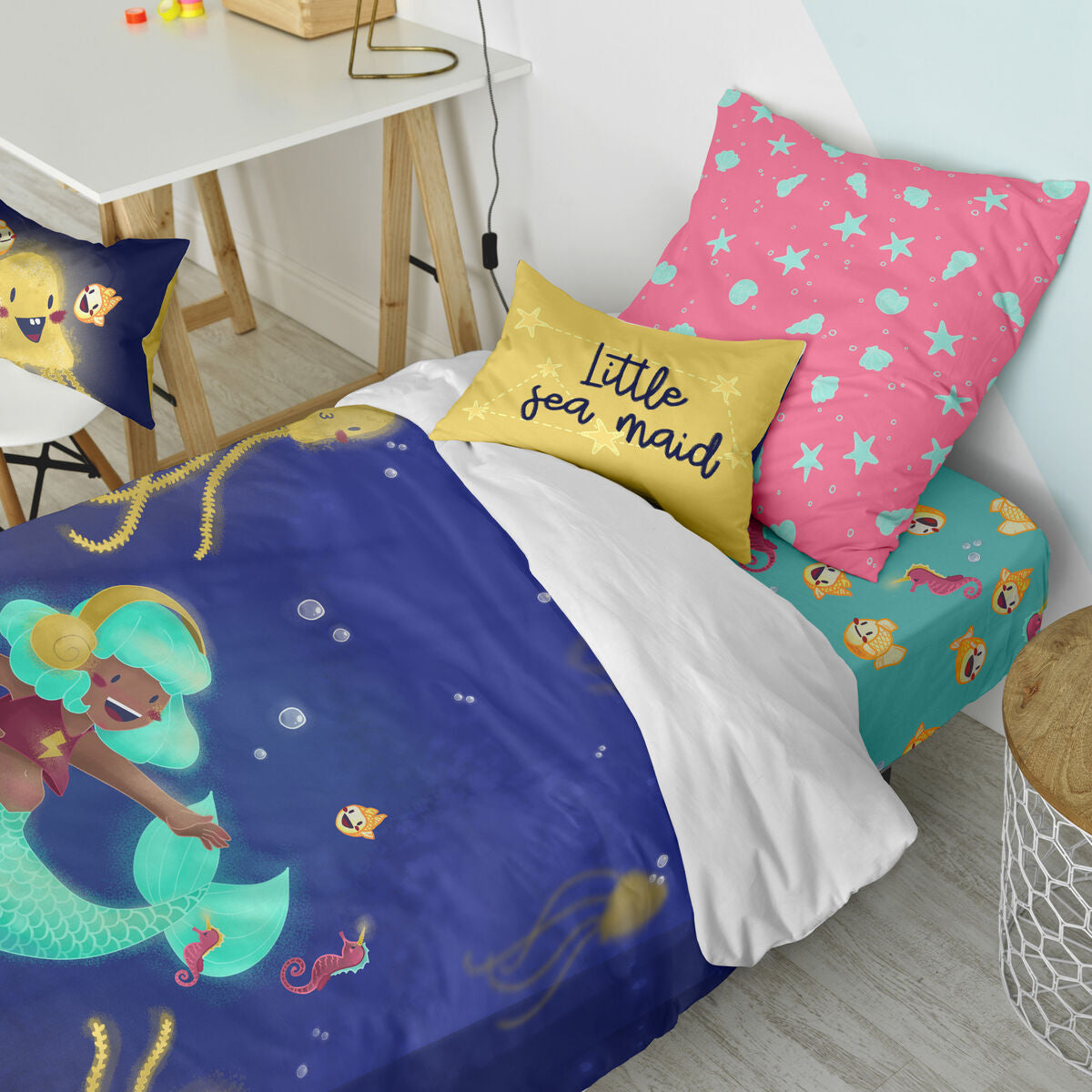 Duvet cover set HappyFriday Mr Fox Happy mermaid Multicolour Single 2 Pieces HappyFriday