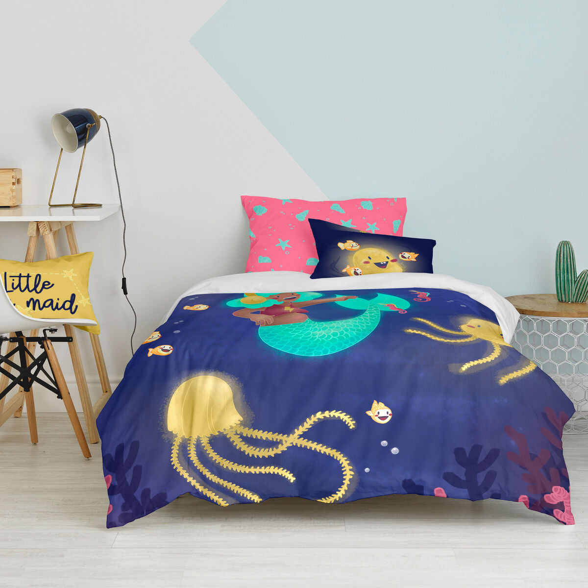 Duvet cover set HappyFriday Mr Fox Happy mermaid Multicolour Single 2 Pieces HappyFriday