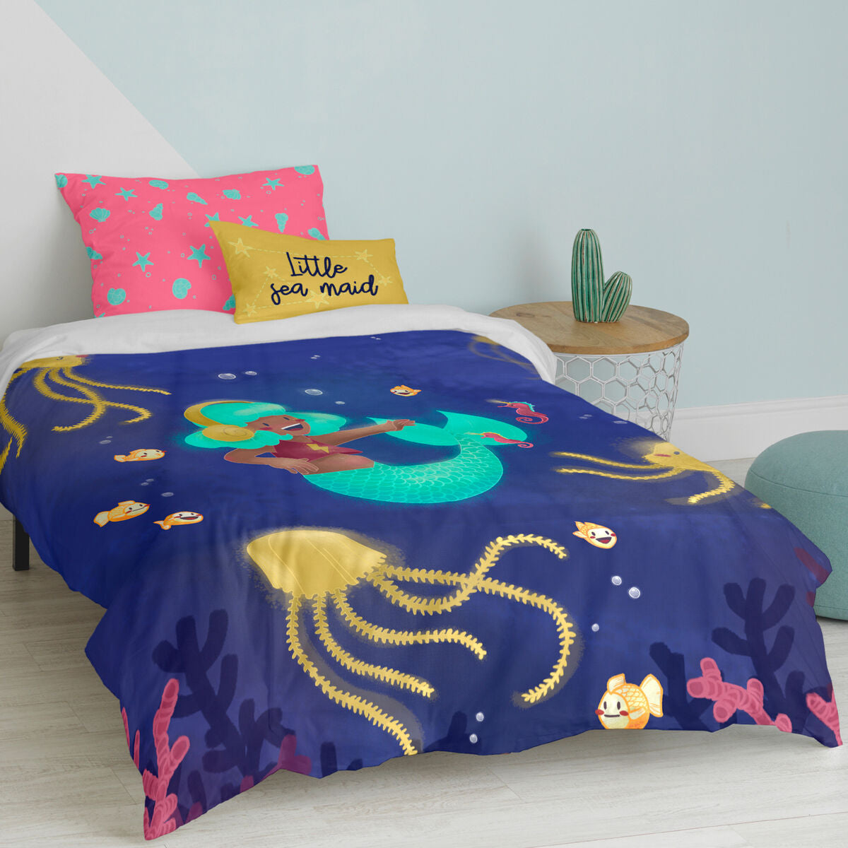 Duvet cover set HappyFriday Mr Fox Happy mermaid Multicolour Single 2 Pieces HappyFriday