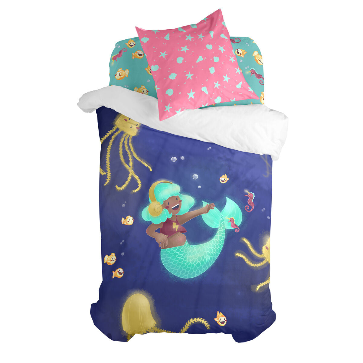 Duvet cover set HappyFriday Mr Fox Happy mermaid Multicolour Single 2 Pieces HappyFriday