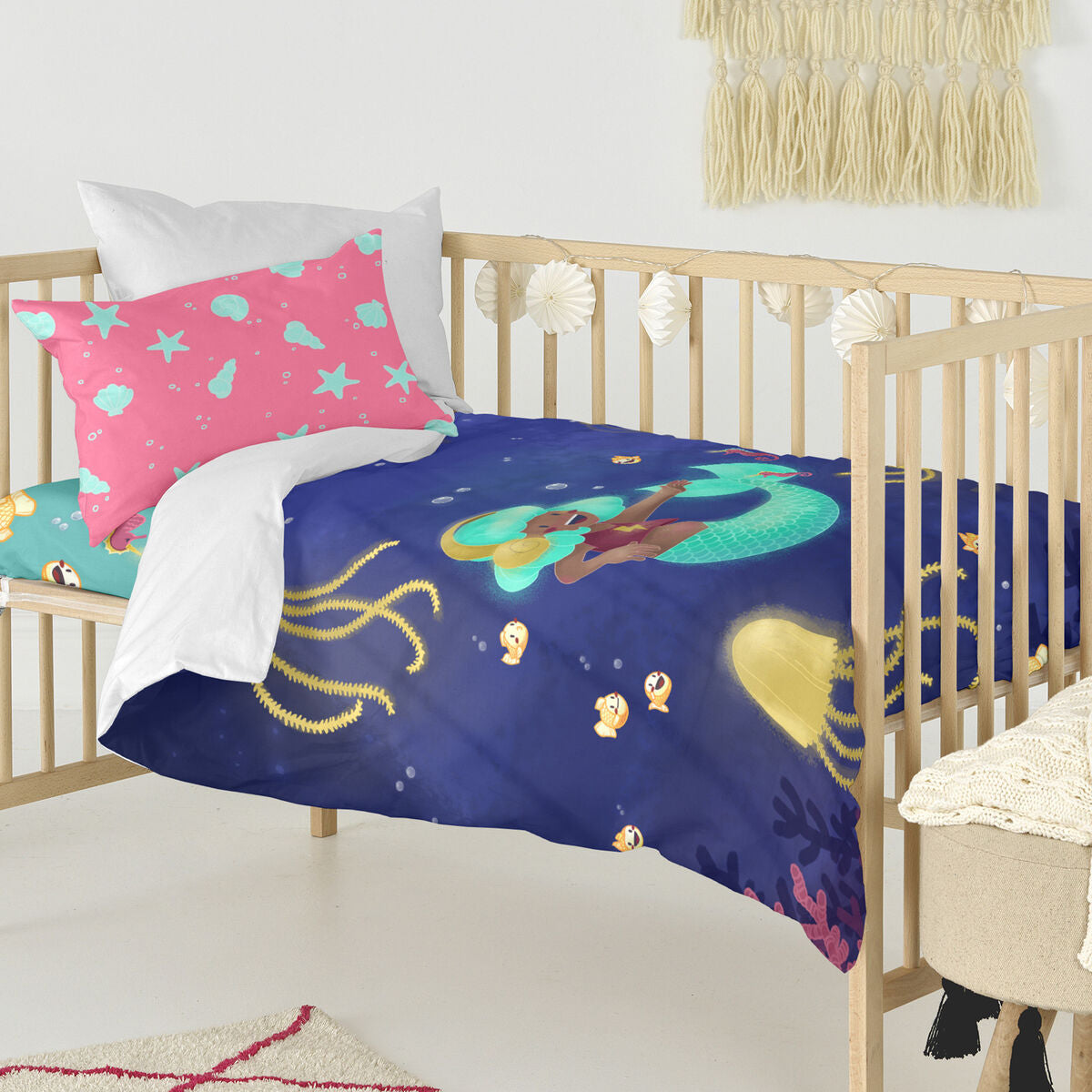 Duvet cover set HappyFriday Mr Fox Happy mermaid Multicolour Baby Crib 2 Pieces HappyFriday