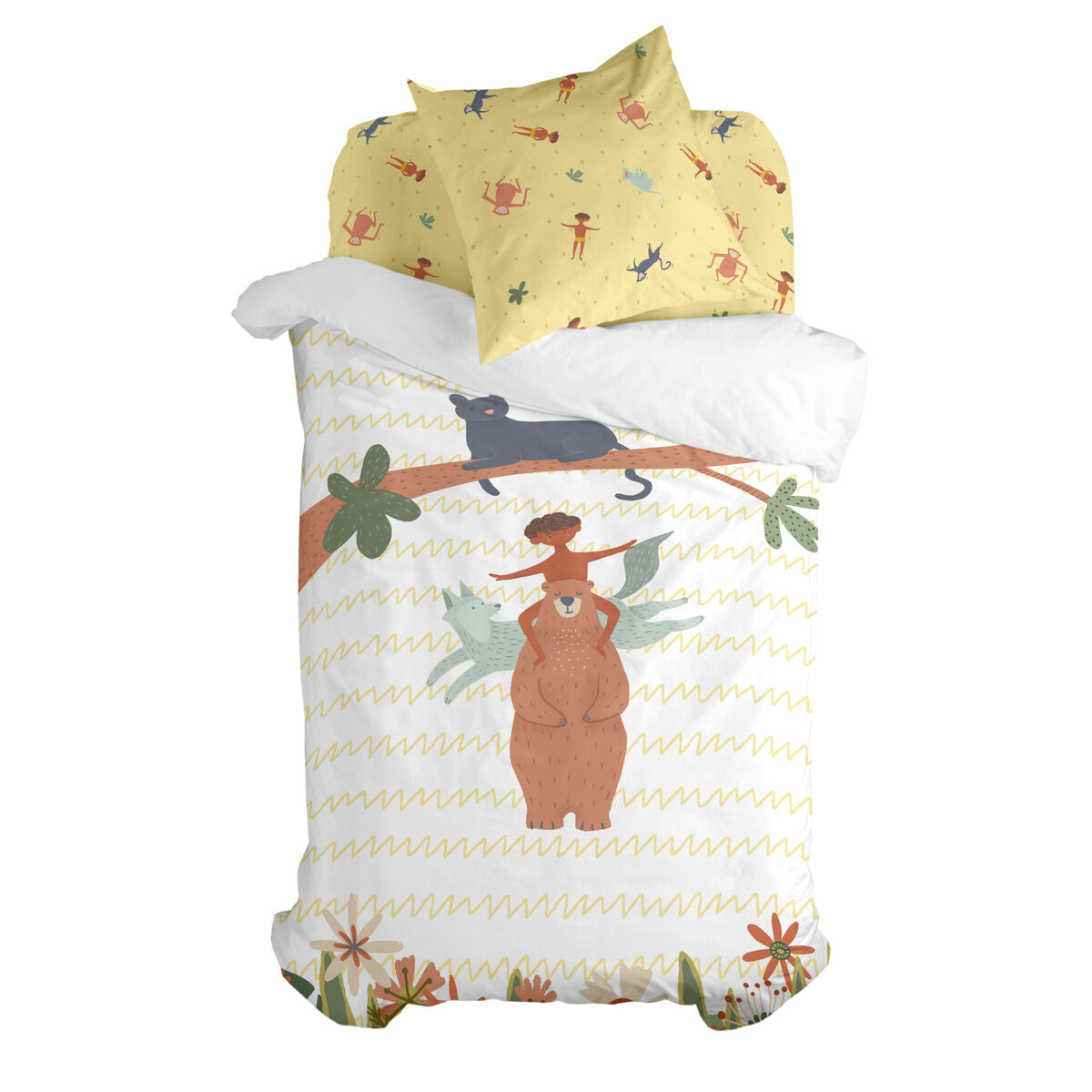 Duvet cover set HappyFriday Mr Fox Jungle life Multicolour Single 2 Pieces HappyFriday