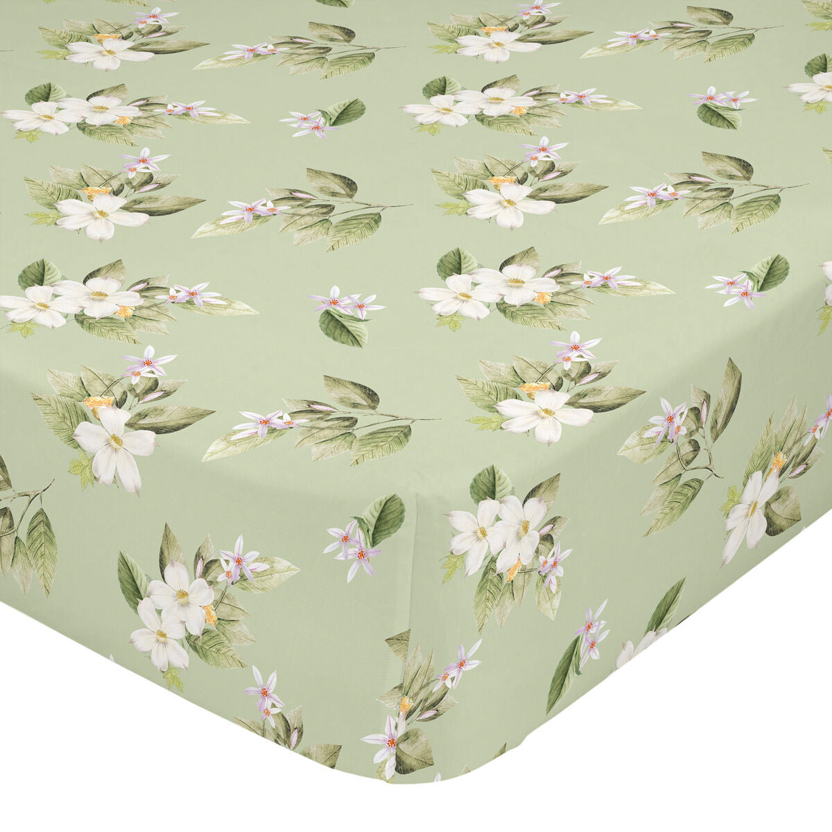 Fitted sheet HappyFriday Green Multicolour Single Flowers HappyFriday