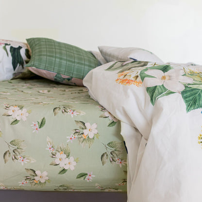 Fitted sheet HappyFriday Green Multicolour Single Flowers HappyFriday