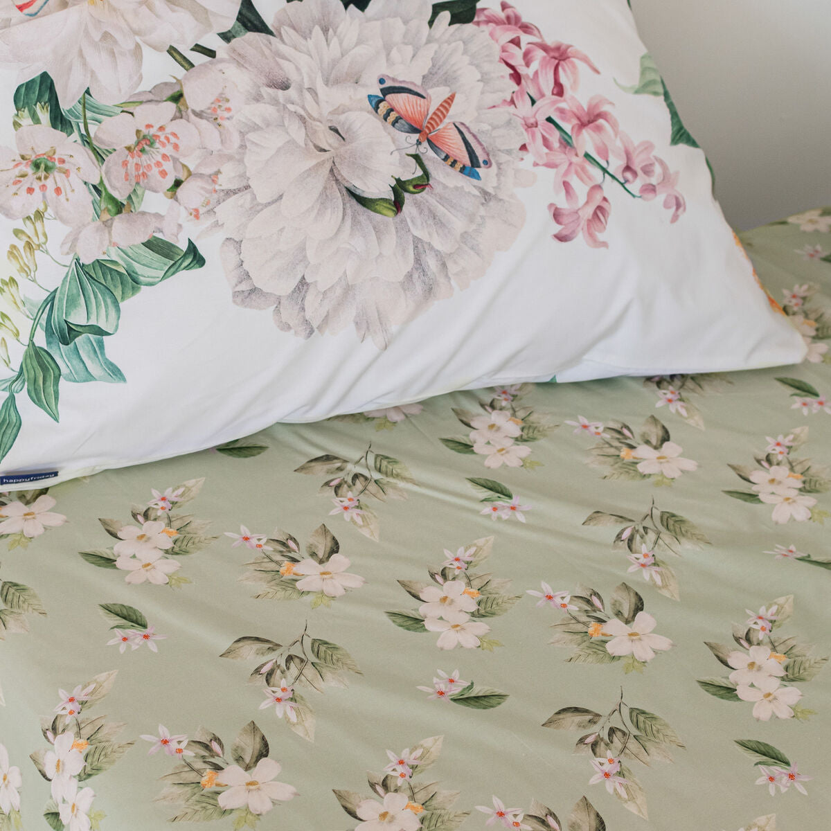 Fitted sheet HappyFriday Green Multicolour Single Flowers HappyFriday