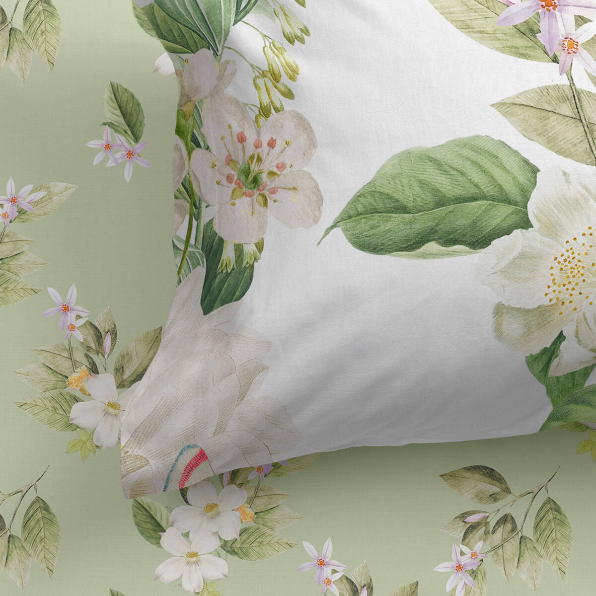 Fitted sheet HappyFriday Green Multicolour Single Flowers HappyFriday