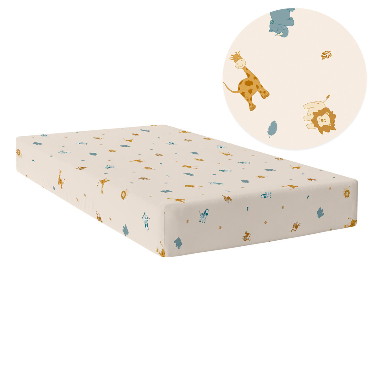 Fitted sheet HappyFriday Beige Multicolour 90 x 200 x 32 cm animals HappyFriday