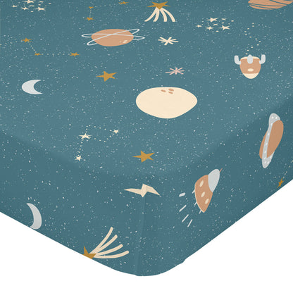 Fitted sheet HappyFriday Mini universe Multicolour Dark blue 70 x 140 x 14 cm HappyFriday