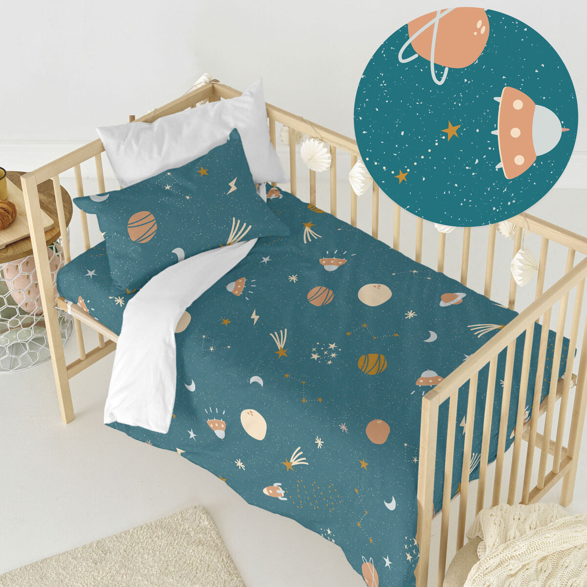 Duvet cover set HappyFriday Mini universe Multicolour Baby Crib 2 Pieces HappyFriday