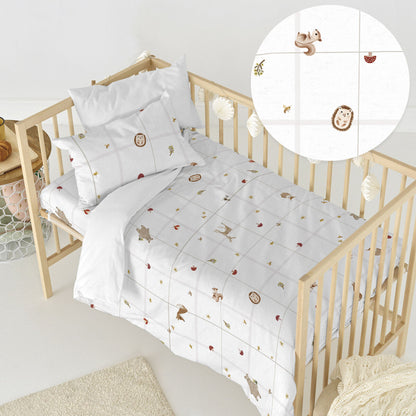 Duvet cover set HappyFriday Mini Woods animals Multicolour Baby Crib 2 Pieces HappyFriday