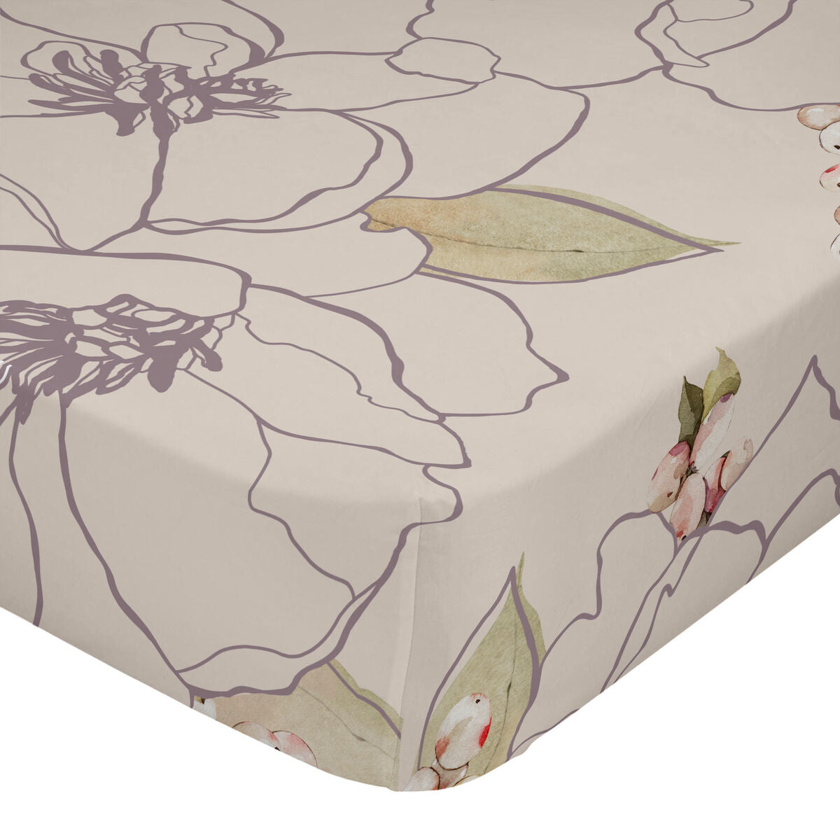 Fitted bottom sheet HappyFriday White peonies Multicolour 180 x 200 x 32 cm