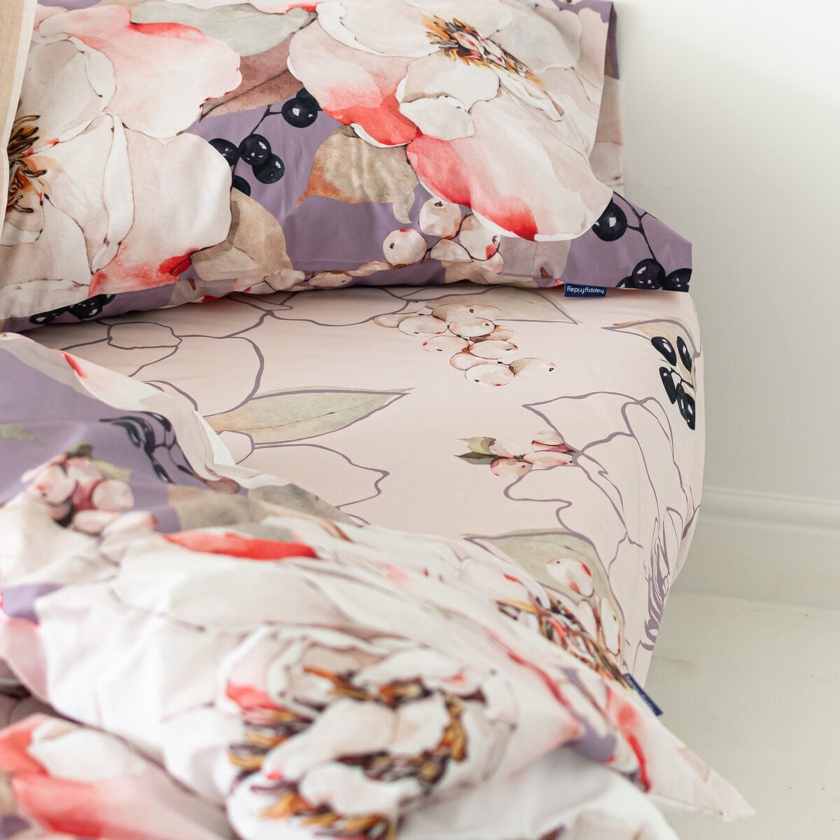 Fitted bottom sheet HappyFriday White peonies Multicolour 180 x 200 x 32 cm