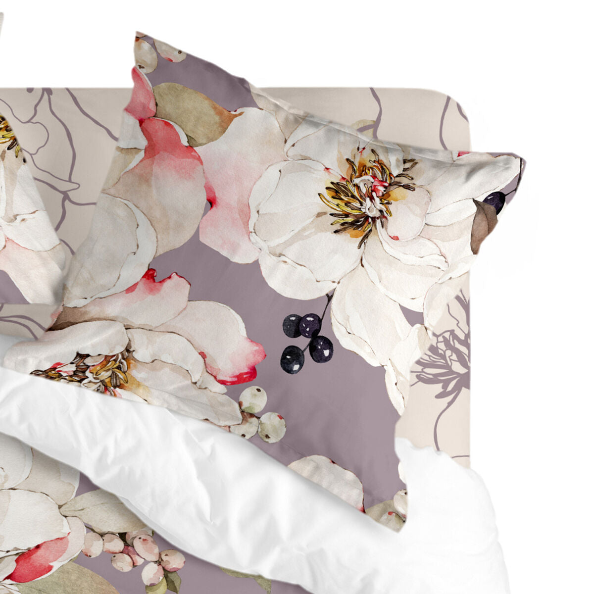 Pillowcase HappyFriday White Peonies Multicolour 80 x 80 cm HappyFriday