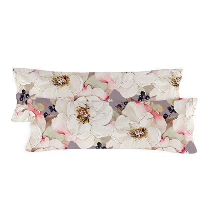 Pillowcase HappyFriday White Peonies Multicolour 45 x 110 cm (2 Units) HappyFriday