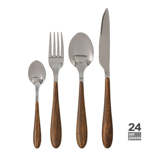 Cutlery Brown Silver Stainless steel ABS 19 x 8 x 27 cm 24 Pieces BigBuy Home