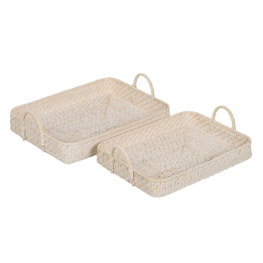 Tray White Bamboo Rattan 45 x 34 x 13 cm (2 Units) BigBuy Home