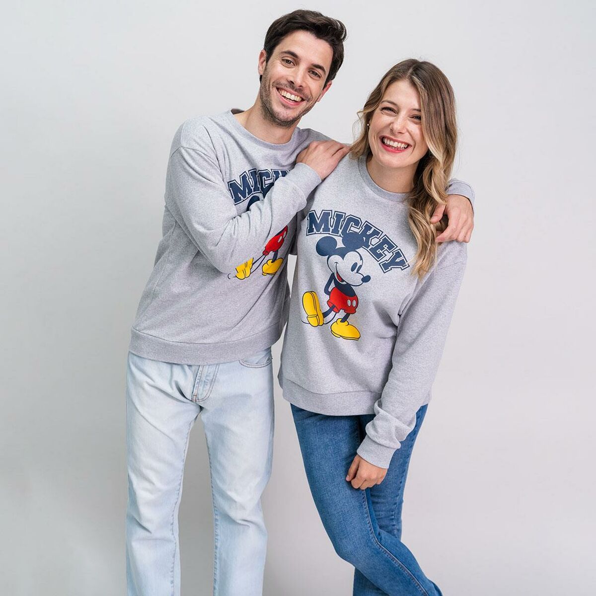 Unisex Sweatshirt without Hood Mickey Mouse Grey Mickey Mouse