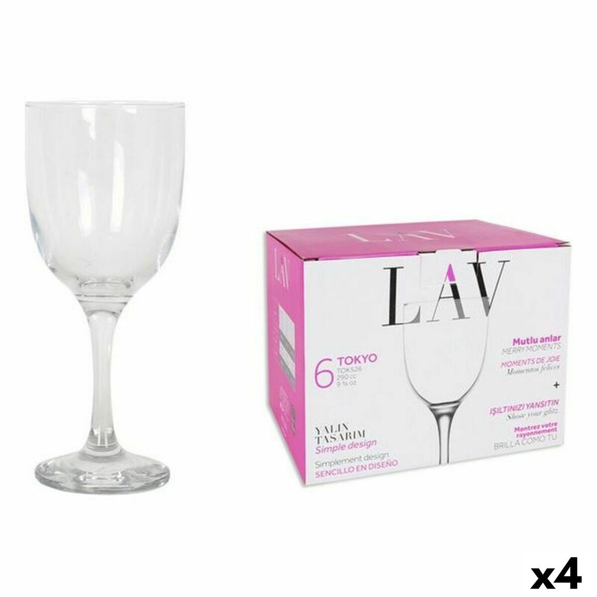 Set of cups LAV 145011 7,5 x 7,5 x 18 cm (4 Units) (290 ml) LAV