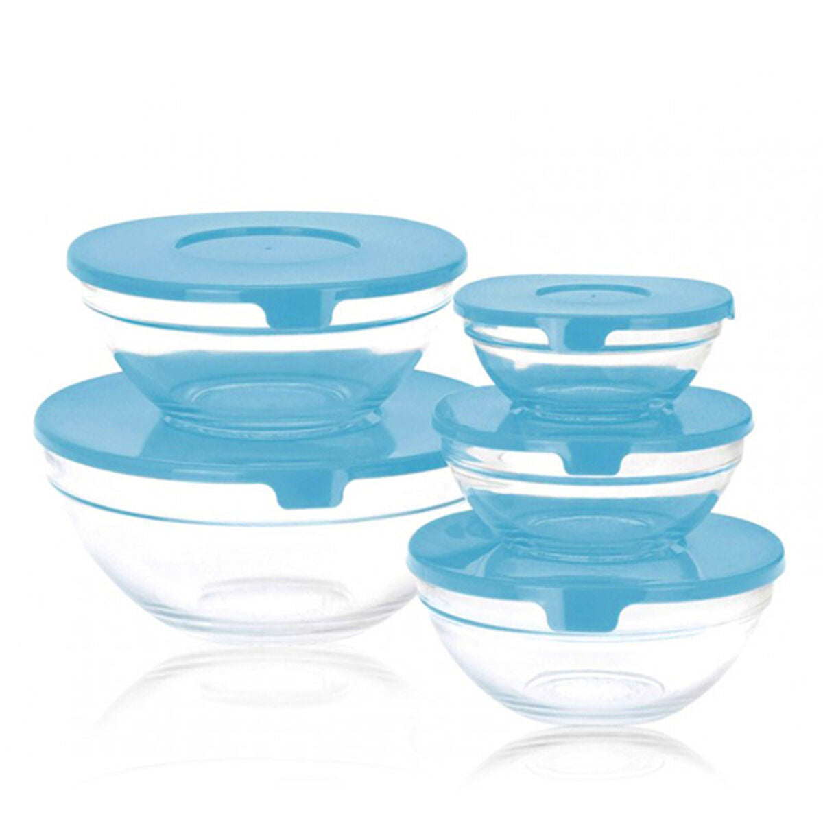 Set of 5 lunch boxes Glass EH Blue Transparent BigBuy Cooking