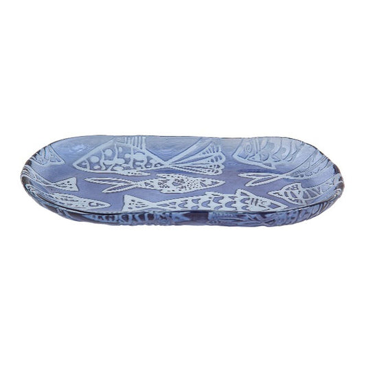 Snack tray Romimex Blue Glass Rectangular 27 x 3 x 15 cm Romimex