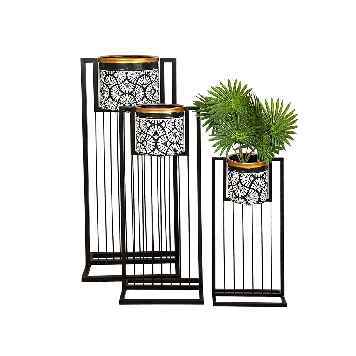 Set of Planters Romimex White Black Metal With support (3 Pieces) Romimex