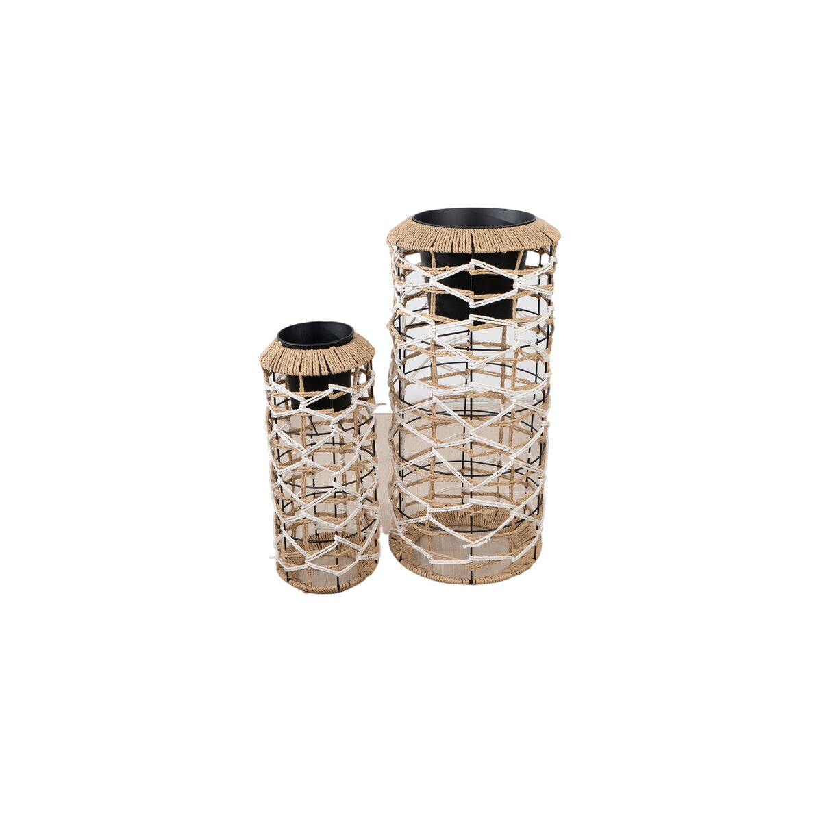 Set of Planters Romimex White Beige Rope (2 Pieces) Romimex