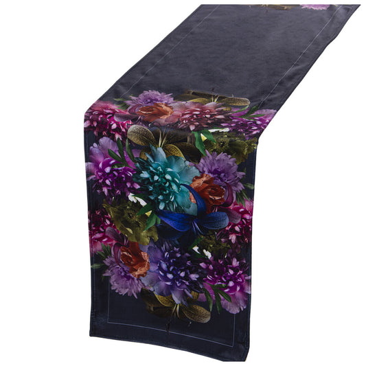 Table Runner Alexandra House Living Black Textile 180 x 30 cm Velvet Floral Alexandra House Living