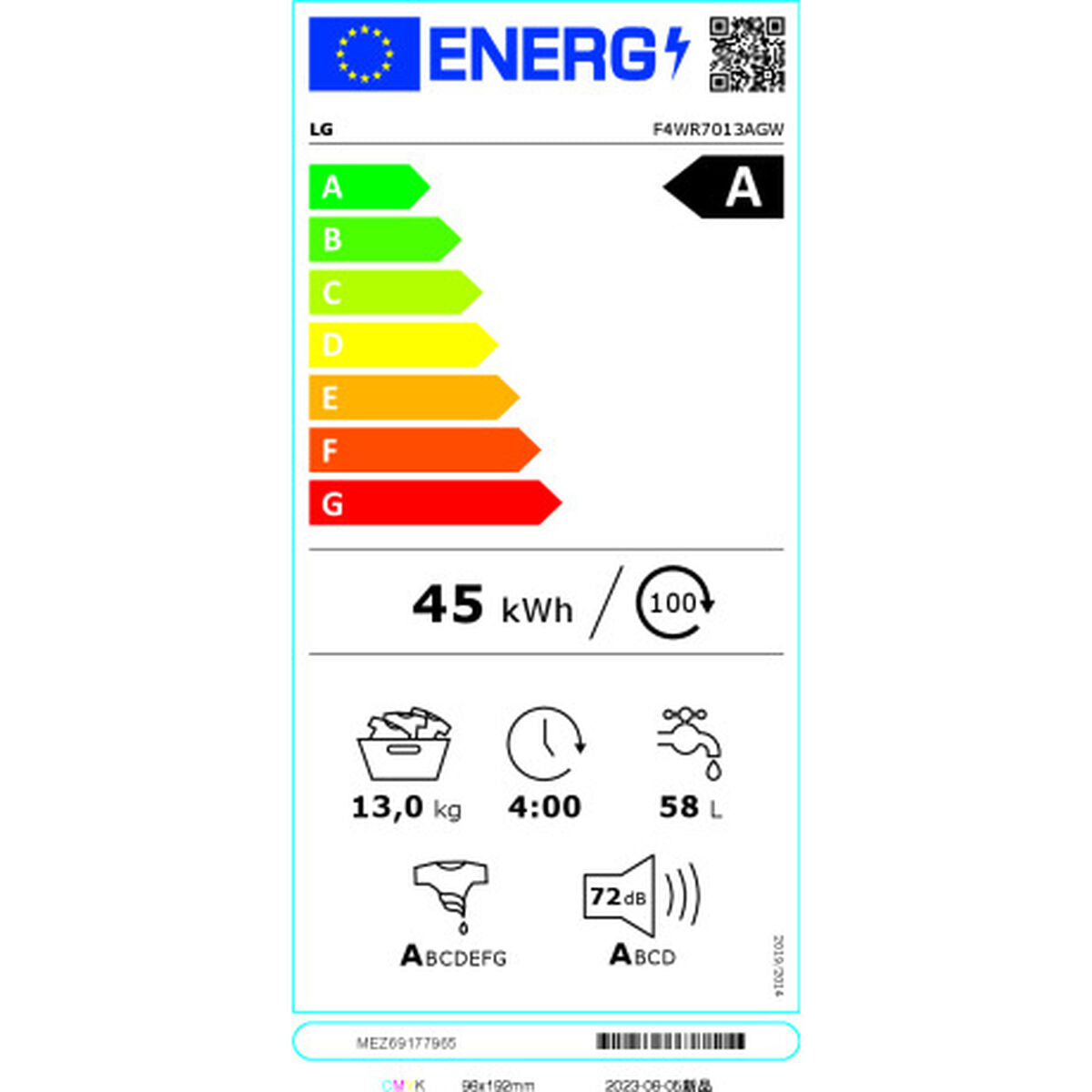 Washing machine LG F4WR7013AGW 60 cm 1400 rpm 13 kg