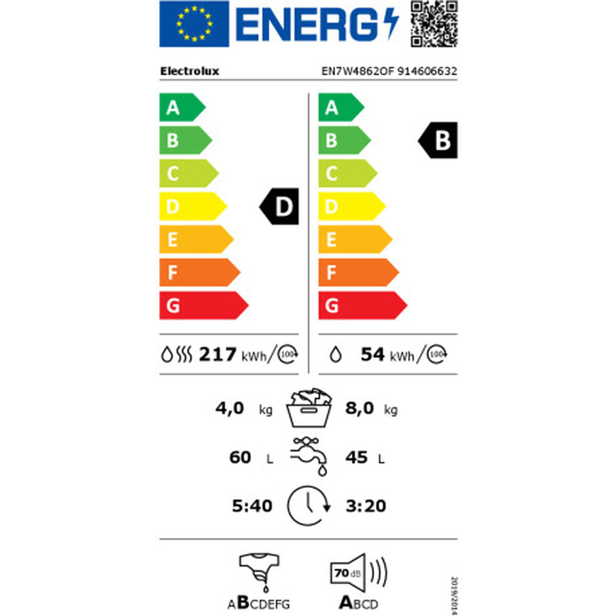 Washer - Dryer Electrolux EN7W4862OF 8kg / 4kg Electrolux